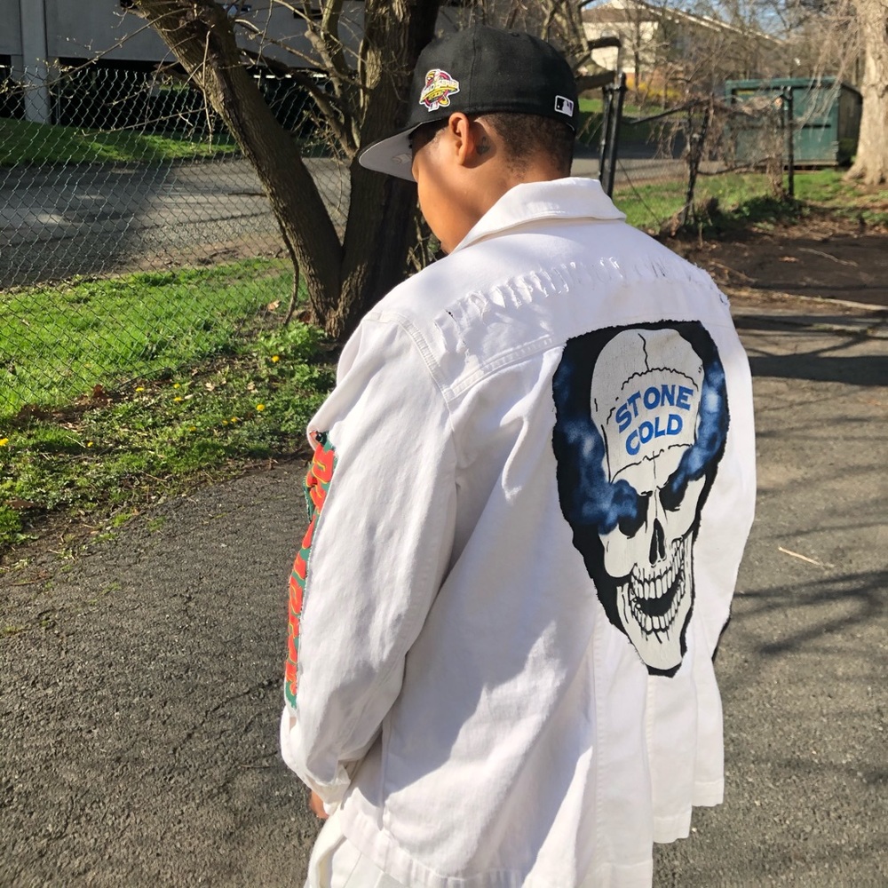 Jean jacket customized and distressed